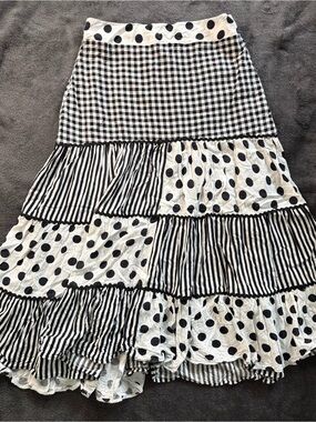 Black & White Mixed Print Tiered Maxi Skirt
